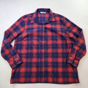 Rider by Lee Top Women XL Flannel Jacket Shacket Red Blue Plaid Long Warm